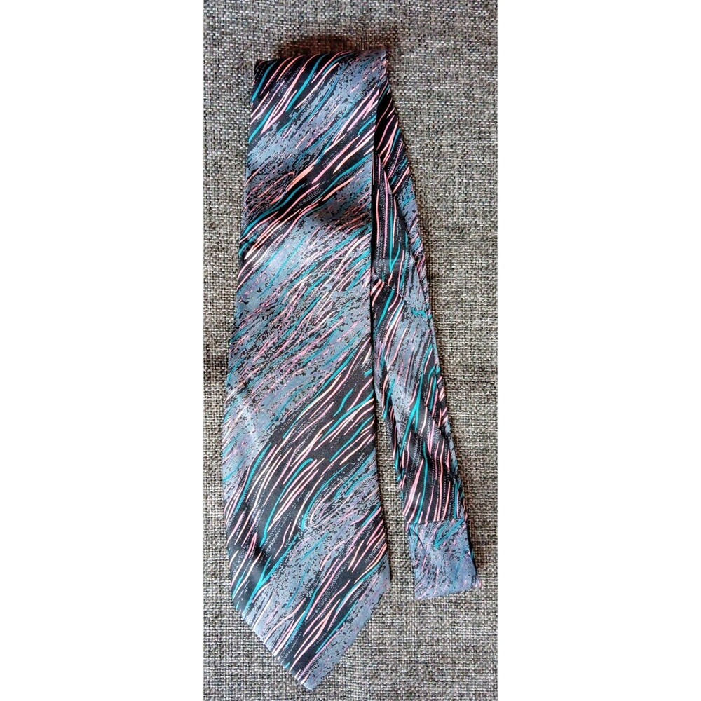 Tie 70s 80s 90s Y2K Mens Black Mountain Gray Pink Aqua 3.5 Wide 52 Long